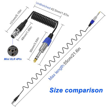 XMSJSIY 6.35mm TRS to Mini XLR TA4F Connector Cable -0.5M/1.6FT | 1/4" TRS Plug to 4-Pin Mini XLR Female Headphone Audio Stereo Sprial Coiled Cable Mic Cord for Mixer Guitar Mixer - style: mini XLR 4pin