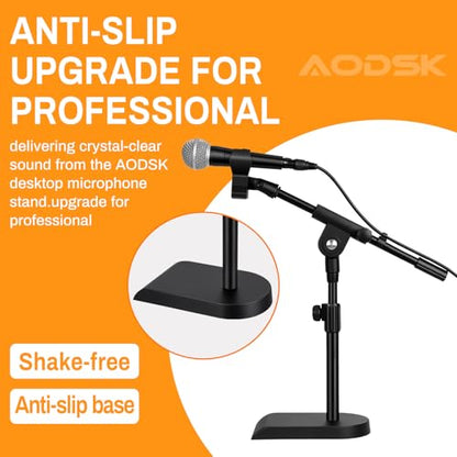 AODSK Desktop Microphone Stand,Height-Adjustable,Compatible with Most Mics | Includes Mic Clip, 5/8"-To-3/8" Adapter, Non-Slip Base, and Height-Adjustable, Perfect for Streaming, Vocals, Studio Use