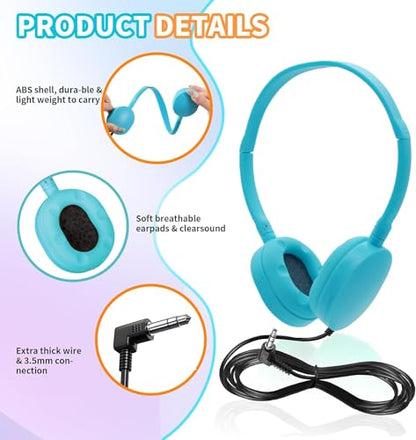 20 Pack Bulk Headphones Multi Color | Classroom School, Wholesale Durable Earphones, For Students Teens Children and Adult