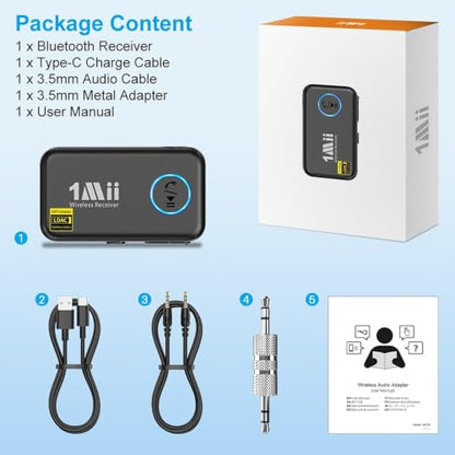 1Mii LDAC Bluetooth Aux Adapter for Car, Bluetooth Car Receiver | Volume Control, 10H Battery Life, Hands Free Calls, Wireless Audio Receiver for Home Stereo/Wired Headphones/Speaker - style: ML100Pro (Upgrade)
