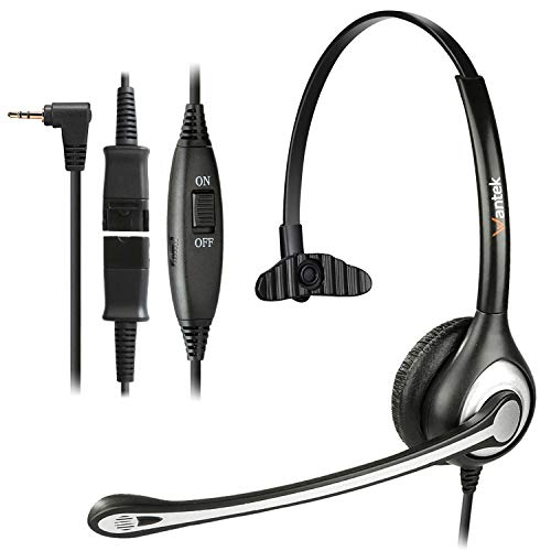 Wantek 2.5mm Telephone Headset Monaural with Noise Canceling Mic+Quick Disconnect Compatible with Cisco Linksys SPA Polycom Grandstream Panasonic Zultys AT&T Office IP & Cordless Dect Phones(600QJ25) - color: Monaural 2.5mm Jack QD