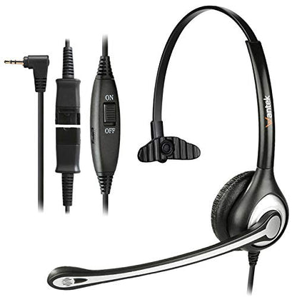 Wantek 2.5mm Telephone Headset Monaural with Noise Canceling Mic+Quick Disconnect Compatible with Cisco Linksys SPA Polycom Grandstream Panasonic Zultys AT&T Office IP & Cordless Dect Phones(600QJ25) - color: Monaural 2.5mm Jack QD