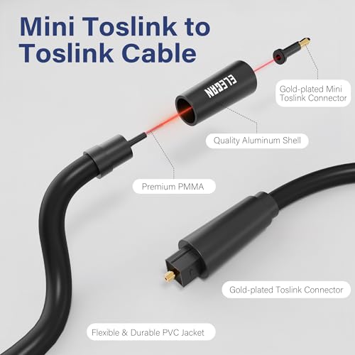 Mini Toslink to Toslink Digital Optical S/PDIF Audio Cable 15 Ft, Gold Plated Soft Flexible Fiber Optic Cable,Signal Protection PVC,Surround Sound for Soundbar,Home Theater,Hi-Fi System+Ties MI - size: 15FT