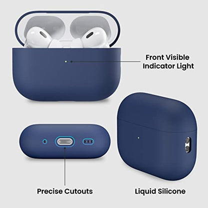 ORNARTO Compatible with AirPods Pro 2 Case 2022, Full Protective Hybrid Silicone for AirPods Pro 2nd Generation Case, Front LED Visible Skin Cover-Navy Blue | Hybrid Silicone Rubber, Front LED Visible, Wireless Charging, Skin-Friendly Soft Touch, Anti-Scr