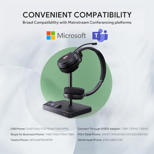 Yealink WH62 Stereo DECT Wireless Headset, Teams Certified for Deskphone PC | 525 ft Long Range, Work Headphone with 2X Noise Cancelling Mic, Call Control, 14 Hours Talk Time for Office Call Center - style: WH62 Dual Teams