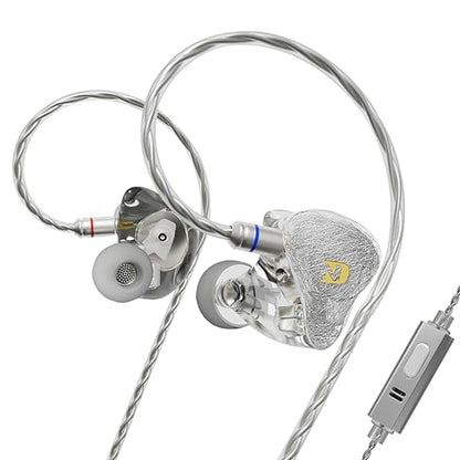 CCA ND 001 4BA+1DD in Ear Monitor, HiFi IEM Earphones, Deep Bass Wired Earphones with Tangle-Free Detachable Cable（with MIC ） - color: Silver, size: With Mic
