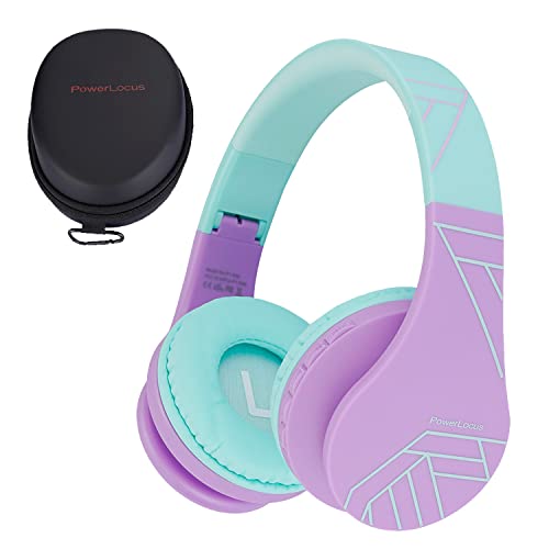PowerLocus Bluetooth Headphones for Kids, Wireless Foldable Headphones Over Ear, Headphone with Microphone, 85DB Volume Limit, Wireless and Wired Headset with Micro SD, FM for Cellphones, Tablets, PC - color: Teal/Purple