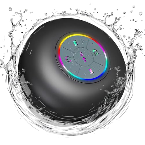 Bluetooth Shower Speaker with LED – Portable Wireless Mini Speaker with Mic & Suction Cup, IPX4 Water Resistant for Shower, Travel, Pool, River Floating, and Outdoor Fun (Black) - color: Black