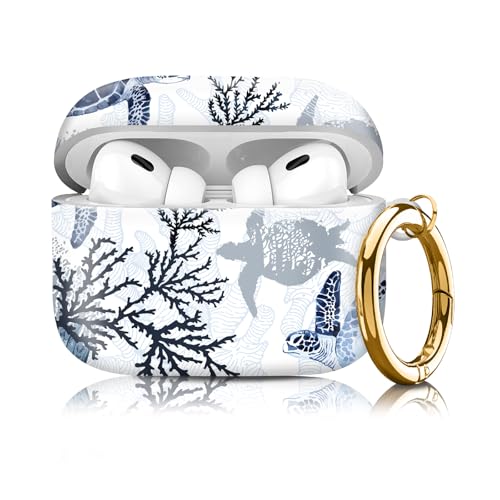 Compatible with Airpod pro 2nd/1st Generation Case Cover with Gold Round Keychain Cute Pattern Hard & Anti Slip Cover for Men Women & Girls（Swimming Turtles） - color: Swimming turtles