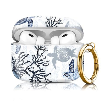 Compatible with Airpod pro 2nd/1st Generation Case Cover with Gold Round Keychain Cute Pattern Hard & Anti Slip Cover for Men Women & Girls（Swimming Turtles） - color: Swimming turtles