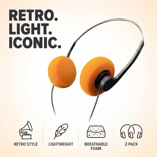 2 Pcs Retro On Ear Headphones, Wired Stereo Headphones, Lightweight Portable Headphone with Adjustable Headband, Cassette Player, Over-Ear Headphone(Orange) - color: Orange