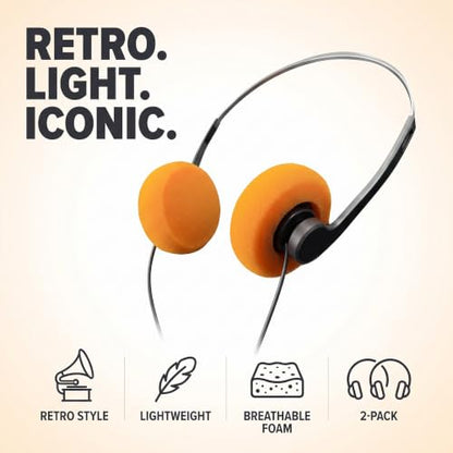 2 Pcs Retro On Ear Headphones, Wired Stereo Headphones, Lightweight Portable Headphone with Adjustable Headband, Cassette Player, Over-Ear Headphone(Orange) - color: Orange