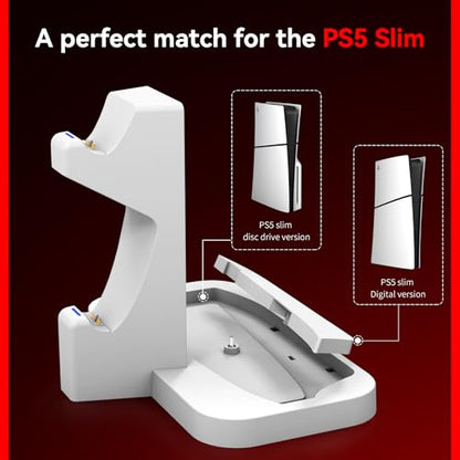 NBCP PS5 Stand with Controller Charging Station - Silent Fanless Design Vertical Stand for PlayStation 5 Slim - Dual Controller Charger with Headphone Holder - color: B