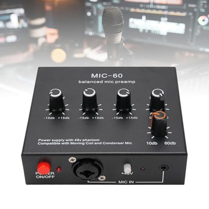60dB Gain Microphone Preamp, Studio Quality Sound, 48V Power, 3 Channel Input, XLR Output, Line Out, for SM7B, with 48V Power, for 55SH (With XLR Cable) - size: With XLR Cable
