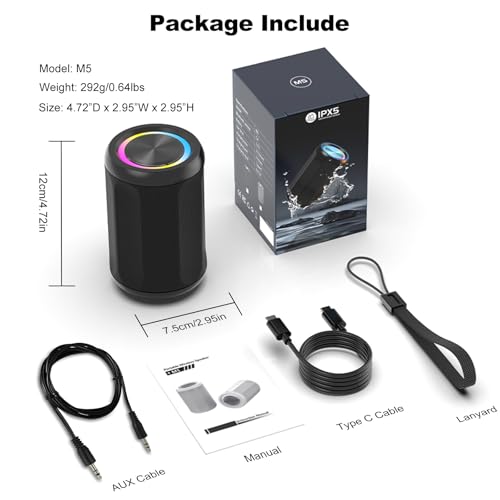 Small Portable Bluetooth Speaker with RGB Light, Clear Stereo Sound, Wireless Speaker Bluetooth 5.4, TWS Pairing, AUX & TF Card Input for Bedroom, Desk, Travel, Home