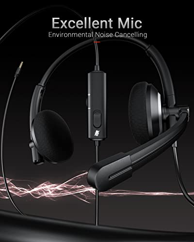 awatrue Wired Headset with Microphone for PC Laptop - 3.5mm Jack On Ear Headphones with Noise Cancelling Microphone for Boom Skype Webinars, in-line Control,Comfortable - color: Black, style: 3.5mm computer headset