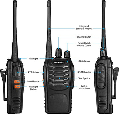 Baofeng Walkie Talkies bf-888s Two-Way Radios Long Range Rechargeable Interphone for Adults Professional Handheld UHF Communicator 6 Pack Walky Talky Set with Earpiece,Li-ion Battery and Charger - color: Black-6Pcs