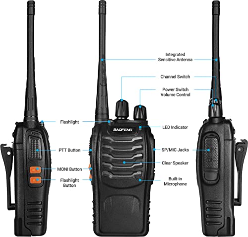 Baofeng Walkie Talkies for Adults Rechargeable bf-888s Two-Way Radios Long Range Interphone Handheld Communicator Professional UHF 8 Pack Walky Talky Set with Earpiece,Li-ion Battery and Charger - color: Black-8Pcs