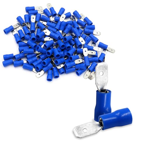 Baomain 100-Pack 0.187" Male Quick Disconnect Spade Connectors,16-14 AWG,4.8mm (3/16 Inch), Insulated Terminals Blue - size: Male