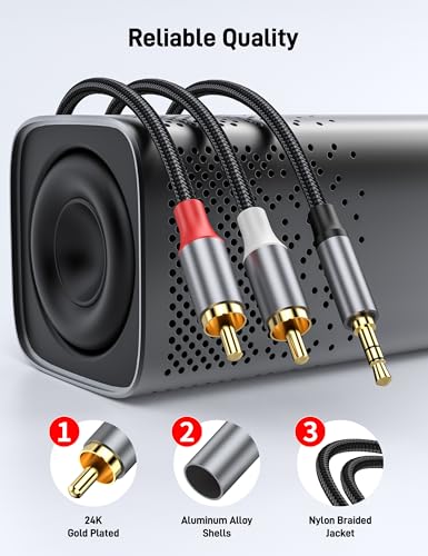 3.5mm to RCA Cable 6.6FT, Auxiliary to RCA Headphone Male to Male Jack Adapter Nylon Braided 1/8 Audio Y Cable Cord for Smartphone, MP3, Tablet, Stereo Receiver, Car, Speaker. - size: 6.6FT