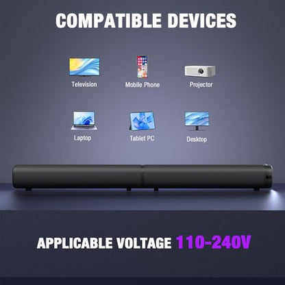Puriom Sound Bar for Smart TV, 100W Sound Bar with Bluetooth 5.3/ARC/Opt/AUX Connect, 2-in-1 Detachable Home Soundbar, Home Theater Speaker & Bass Effect, for TV/PC/Projectors