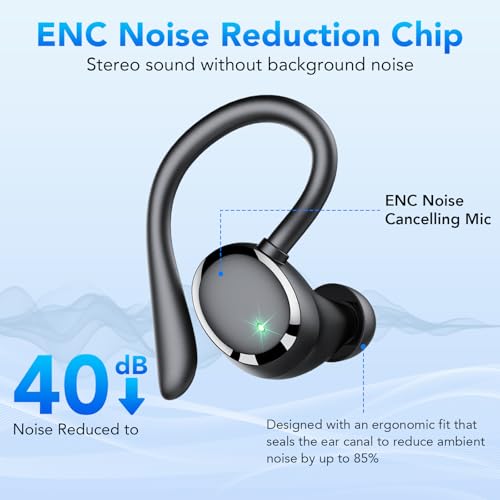 KT1 Bluetooth Headphones Wireless Earbuds 72hrs Playtime Wireless Charging Case Digital Display, Ear Buds with Earhook,IPX7 Waterproof, Deep Bass 2.0,Over-Ear Earphones for Sport Running, Black - color: Black