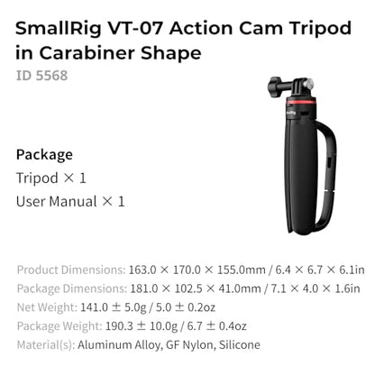 SMALLRIG Portable Action Camera Tripod in Carabiner Shape, 6.5-13.6in Extendable Selfie Stick, Mini Table Tripod for GoPro Hero 13/12/11, for DJI Osmo Action 5 pro/4/3, for Insta360 Ace Pro 2-5568 - style: for action camera