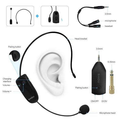 Generic Wireless Microphone Headset, 160ft Range,UHF Wireless Mic Headset and Handheld 2 in 1,Rechargeable, for Voice Amplifier,phone,PA System,Video Recording and Any AUX Audio Devices, Black