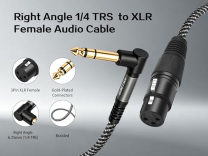 직각 6.35mm TRS to XLR 암, 0.6m(3피트), 직각 0.6cm(1/4인치) TRS to XLR 3핀 암, 스피커, 무대, DJ 등을 위한 브레이드 쉴드, DI 박스 키보드 - 믹서 2팩 - color: 90° TRS to XLR F, size: 3Ft-2Pack