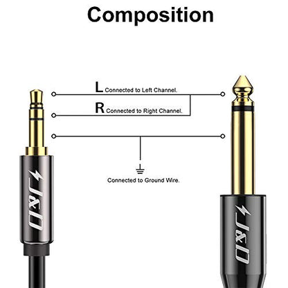 J&D 6.35mm (1/4 inch) TS to 3.5mm (1/8 inch) TRS Cable, Gold-Plated 1/4 inch Male to 3.5mm (1/8 inch) Male Mono Interconnect Heavy Duty Stereo Aux Jack Adapter Cable, 10 Feet - size: 10 Feet