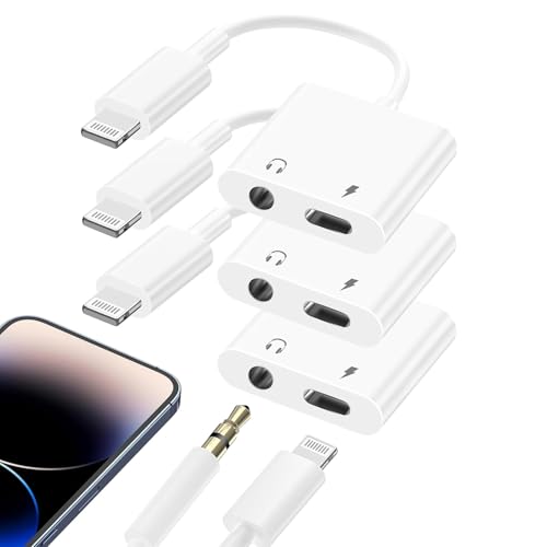 [MFi Certified] 3 Pack 2 in 1 Headphone Audio & Charger Compatible for iPhone 14 13 12 11 XS XR X 8 7 6 iPad,Support All iOS System
