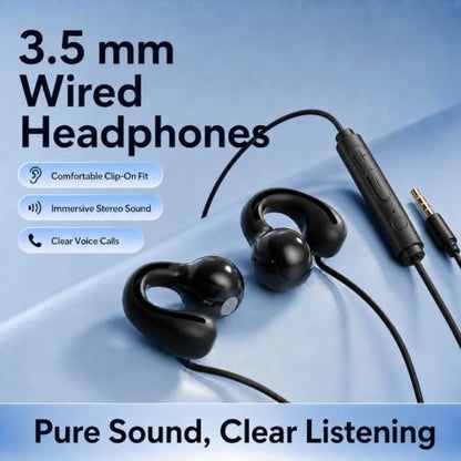 Wired Clip-On Headphones that are Comfortable for Long Wear, Compatible with Phones, Computers, Gaming, Live Streaming, Karaoke, Featuring in-Line Controls with a Microphone for Calls
