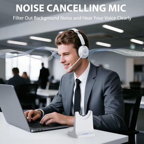 Bluetooth Headset with Microphone, Wireless Headset AI Noise Cancelling | Computer Headphone for Clear Call＆Meeting 47H Work, Dual-Mode Bluetooth 6.0 & 2.4GHz Dongle, Office/PC/Phone/Teams