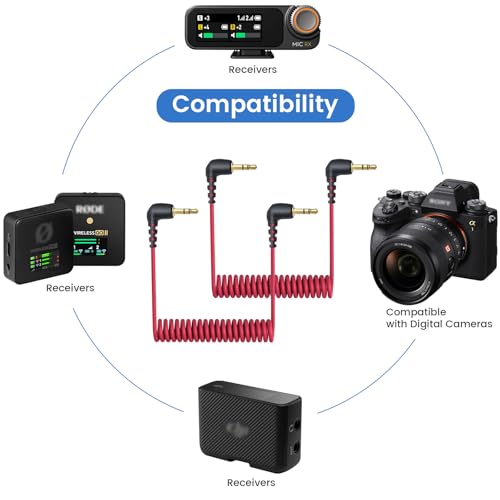 2-Pack 3.5mm Microphone Cable for DJI Mic 2 & Rode Wireless Pro, Go 2, Red - color: Red