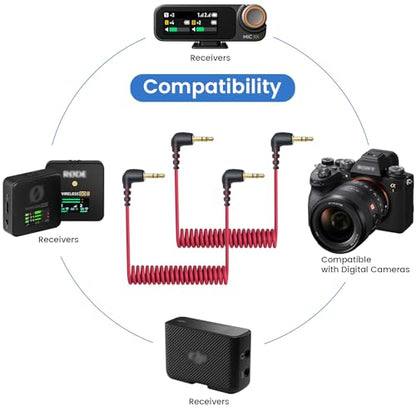 2-Pack 3.5mm Microphone Cable for DJI Mic 2 & Rode Wireless Pro, Go 2, Red - color: Red