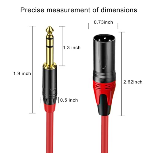 XLR Male to 1/4 (6.35mm) TRS Mono Jack Cable 6.6 FT, 2 Pack, Red and Green, for Dynmic Microphone, Balanced 3 Pin XLRon to TRS Plug Mic Cord, Plated Conductors - size: 6.6 FT, style: XLR Male to 1/4"