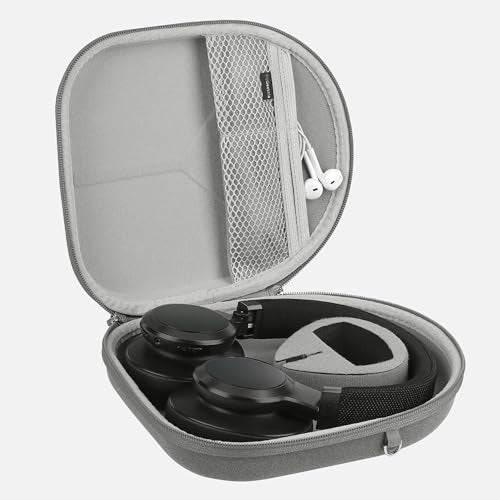 Geekria Shield Headphones Case for Foldable Over-Ear Headphones, Hard Shell Travel Carrying Bag, Compatible with Soundcore, JBL Tour ONE M3, Sony WH-1000XM5, B&O Beoplay H9 (Microfiber Grey)