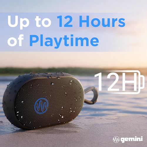 Gemini Mini Bluetooth Speaker, Waterproof, Clip-On, 12-Hr Play (BeatOrb) | IPX7 waterproof mini speaker, clip-on - 12 hr battery, USB-C - true wireless stereo - 0.44 lb, strap