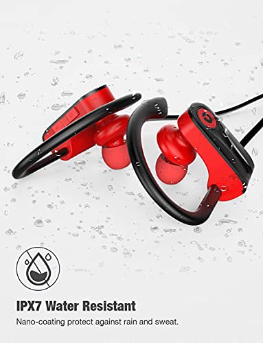 Otium Wireless Bluetooth 5.3 Sport Headphones Built-in Mic in Ear Running Headset with Earhooks 16 Hours Playtime - color: Red