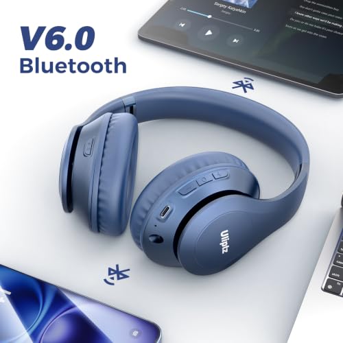 Uliptz Bluetooth Headphones Over Ear, Wireless HiFi Stereo Foldable Headset | 65H Playtime, Bluetooth 6.0, 6 EQ Modes, Built-in Mic, Deep Bass Stereo, Lightweight Design for Home, Office, Travel & PC - color: Blue