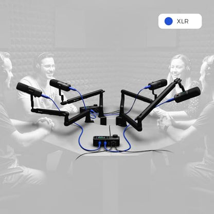 NearStream PodKit Quad Podcast Equipment Bundle for Group Podcast/Stream | Audio Setup with 4 Podcast Microphones, 2 Audio Interfaces, 4 Mic Boom Arms, 4 XLR Microphone Cables - style: PodKit Quad