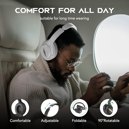 Black Shark JoyBuds Max Active Noise Cancelling Headphones, 50H Playtime Wireless Over Ear Headphones with Microphone, Bluetooth 5.4 Gaming Headsets Comfort Fit Ear Cups, 6EQ Modes via APP (White) - color: X7 White