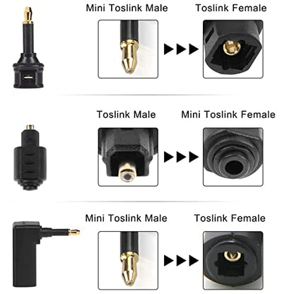 Fiber Optic 3.5mm Jack Audio Adapter, Female to Male Optical Connector, Right Angle 90 Degree Converter for Toslink & Mini Toslink Cables, 6 Pcs