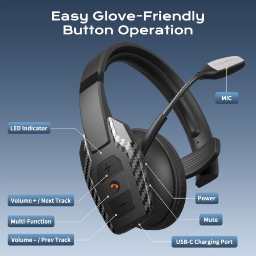Trucker Bluetooth Headset, Single-Ear Headphone for PC,Call Centre - color: Black