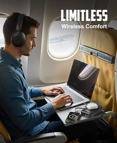 TRON Hybrid Active Noise Cancelling Wireless Headphones, Over-Ear Bluetooth Headphones with Spatial Audio, 60H Battery Life, Transparency Mode, Foldable Design, Travel Case Included (TR110)/Black