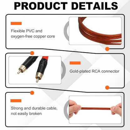 MECCANIXITY 2RCA Male to 2RCA Male Audio Stereo Cable, 1.6 ft RCA Subwoofer Cable with Gold Plated Plugs for Home Theater, HDTV, Amplifiers, Speakers, Red Brown Cable Black Shell - color: Red Brown/Black, size: 1.6 ft