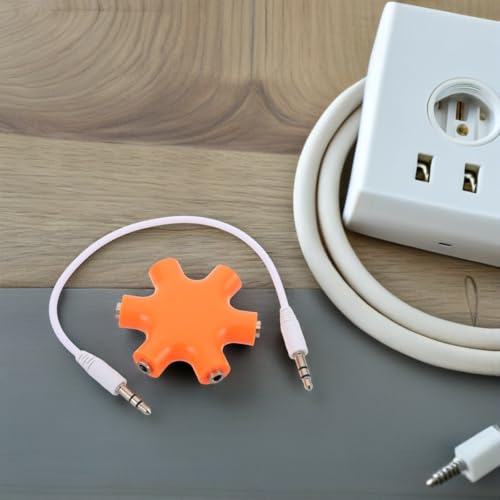 UKCOCO Multi Device 5-Jack 3.5mm Headphone Audio Splitter Adapter with Compact Plastic and Alloy Design for Daily Use and Travel, Stylish 1 Male to 4 Female Port Audio Output