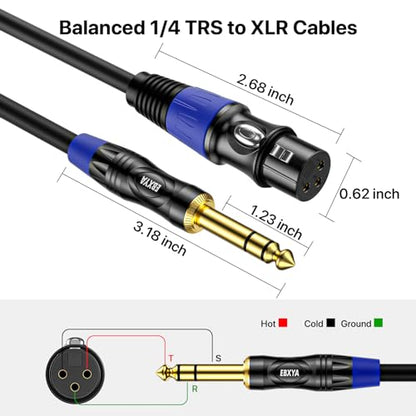 EBXYA 6ft 2Pack 1/4 TRS 6.35mm to 3Pin XLR Balanced Female Audio Cable | Double Shielded, Bend-Resistant, for Studio, Mixers, Guitars - size: 6 feet-2 Pack, style: TRS to XLR Female