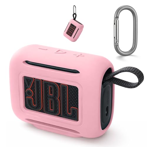 Silicone Case Compatible with JBL GO 5 Bluetooth Speaker, Travel Carrying Protective Sleeve Cover with Carabiner (Pink) - color: Pink