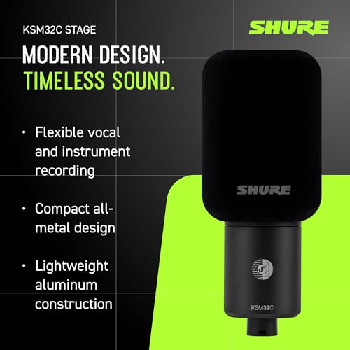 Shure KSM32C Stage Kit Cardioid Condenser Microphone - Precision ¾” Capsule, Low-Frequency Excellence, Ultra-Low Self-Noise, Off-Axis Rejection